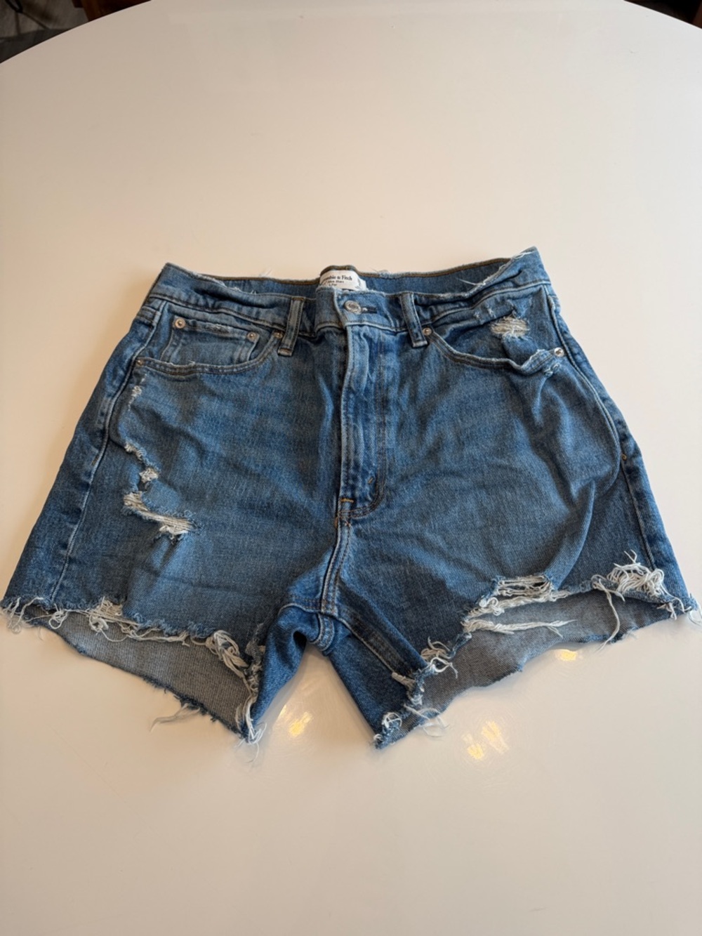 Abercrombie and Fitch High-Rise Distressed Denim Shorts US6